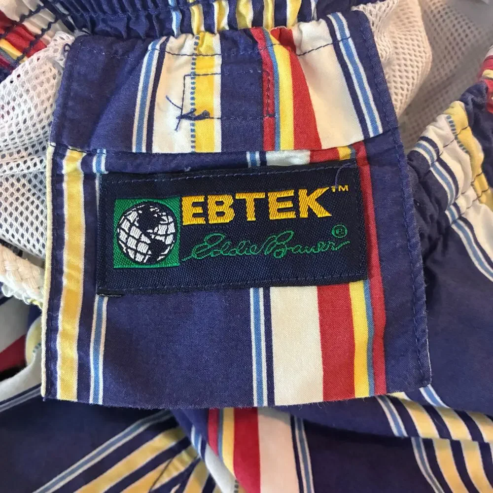 Vintage Eddie Bauer Mesh Lined Swim Trunks Shorts Men's Medium Striped Preppy